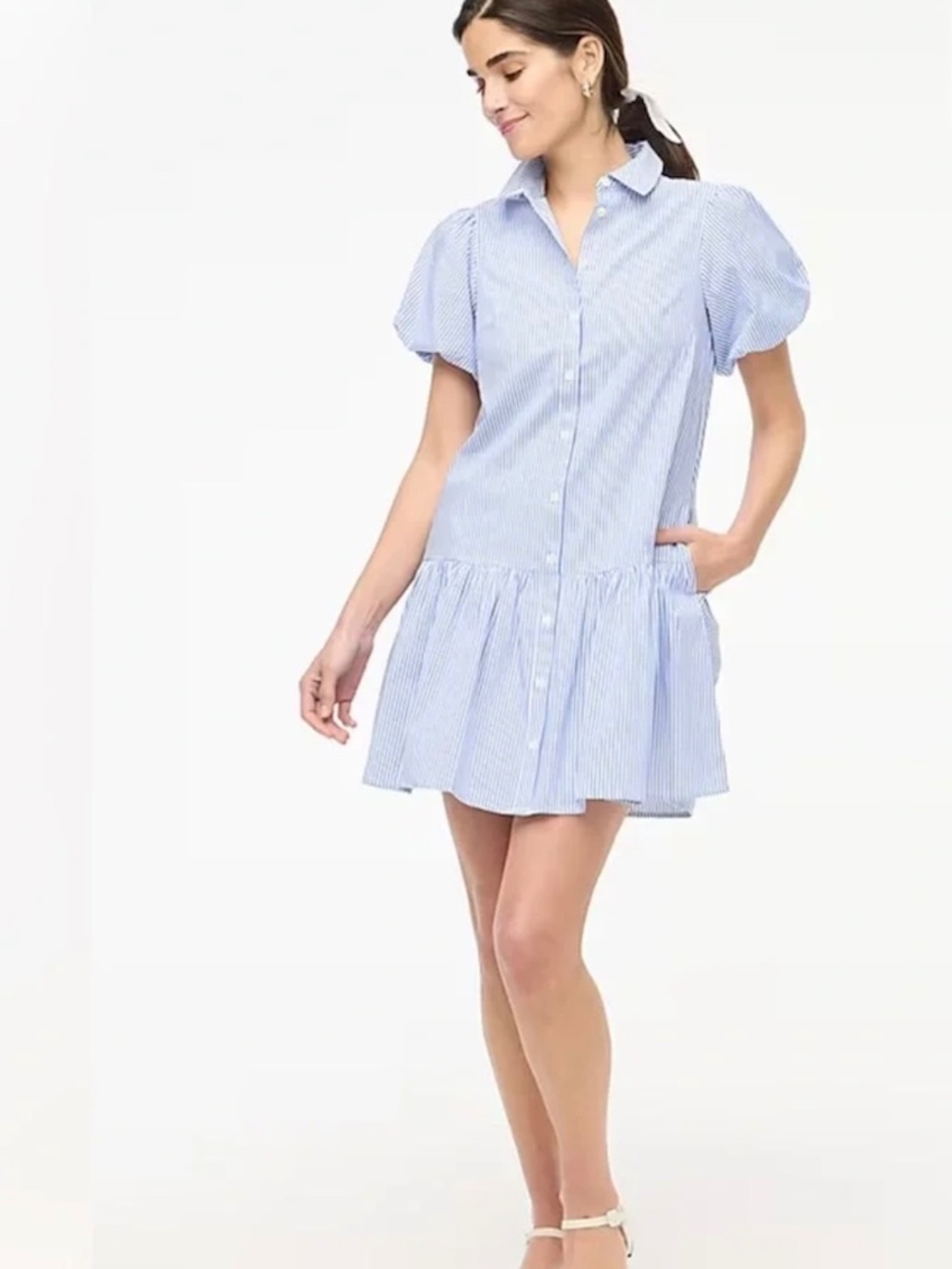 J.Crew Striped Bubble-sleeve Shirt-dress